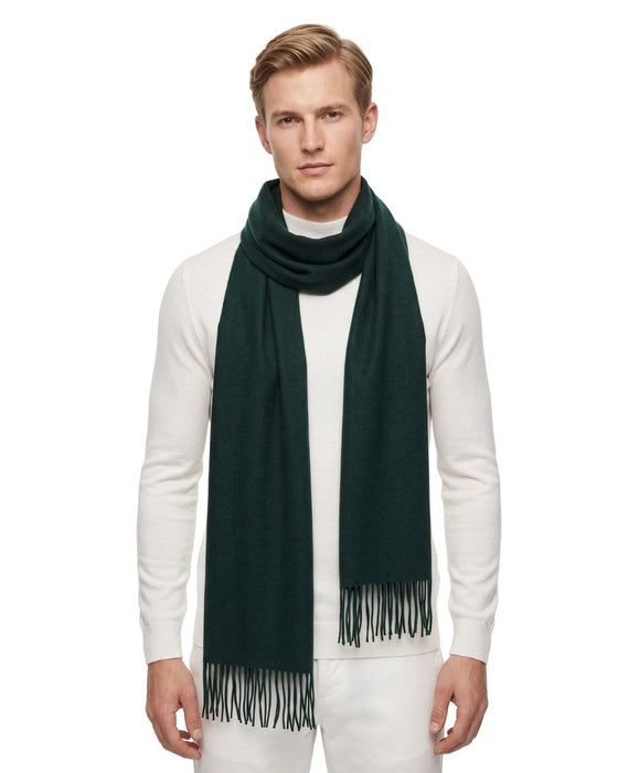 Lanvin Soft Luxurious Cashmere and Wool Green Fringe Scarf