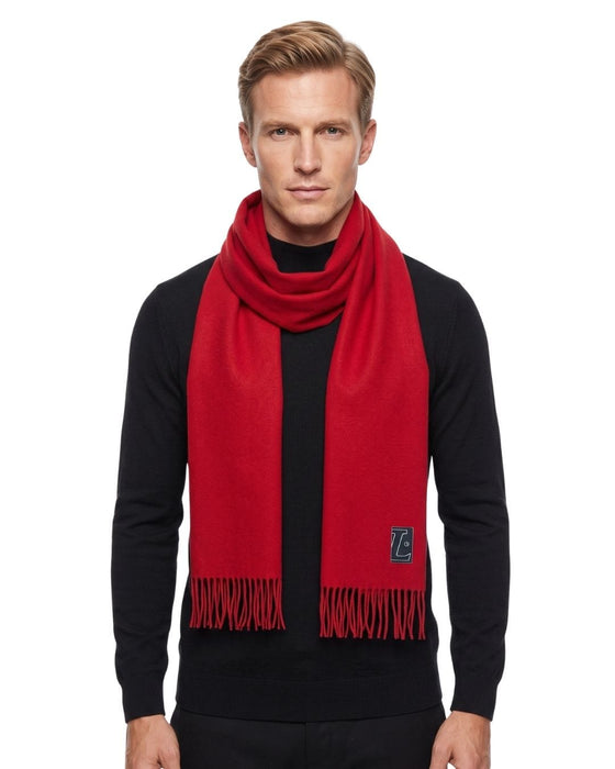Lanvin Soft Luxurious 100% Wool Red Fringe Scarf