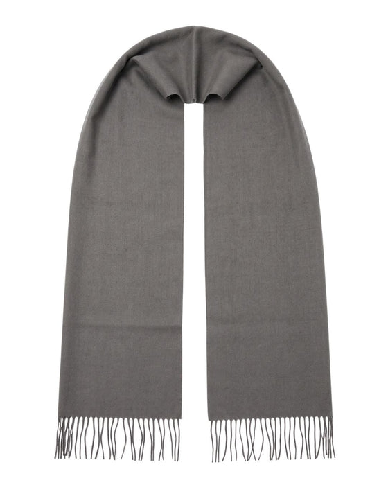 Lanvin 100% Wool Taupe Grey Scarf with Fringed Edges Luxury Accessory