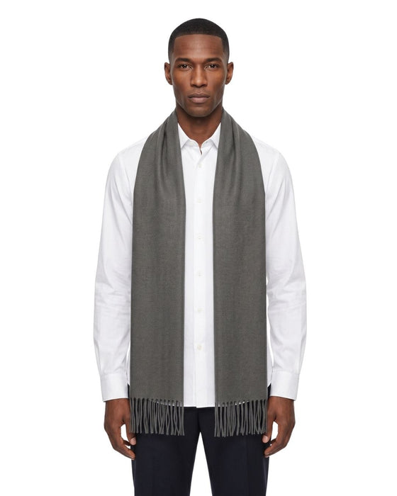 Lanvin 100% Wool Taupe Grey Scarf with Fringed Edges Luxury Accessory