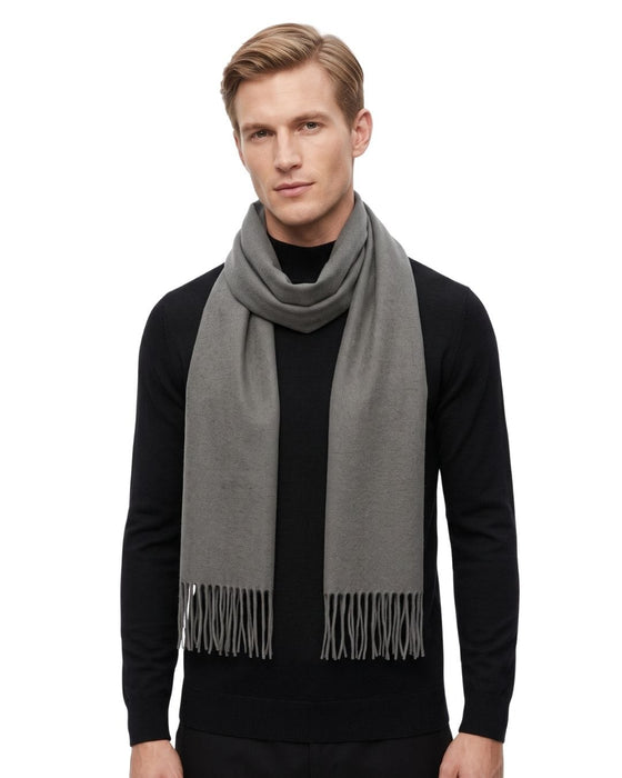 Lanvin 100% Wool Taupe Grey Scarf with Fringed Edges Luxury Accessory