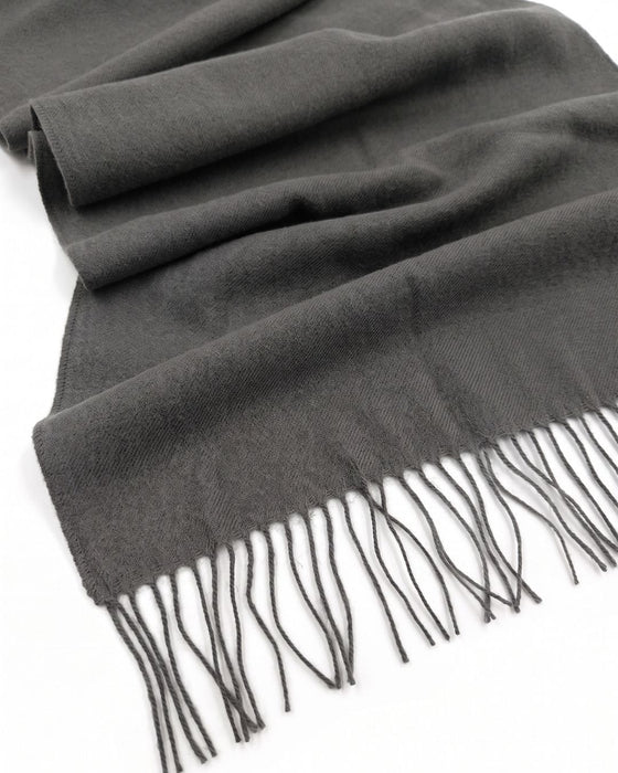 Lanvin 100% Wool Taupe Grey Scarf with Fringed Edges Luxury Accessory