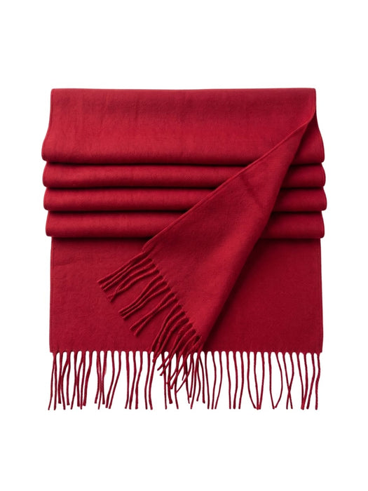 Lanvin Soft Luxurious Cashmere and Wool Red Fringe Scarf
