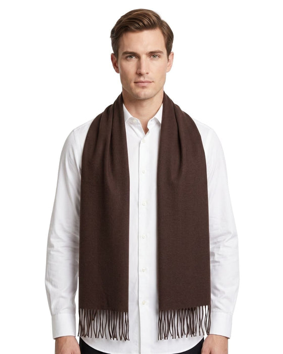 Lanvin Soft Luxurious Cashmere and Wool brown Fringe Scarf