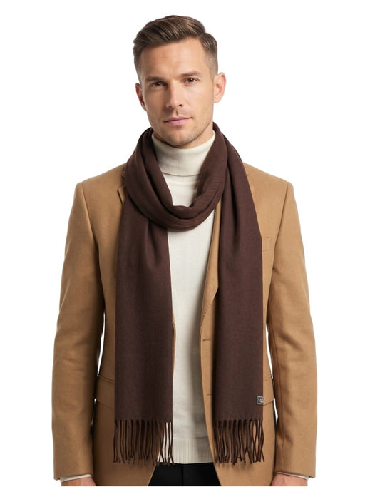 Lanvin Soft Luxurious Cashmere and Wool brown Fringe Scarf