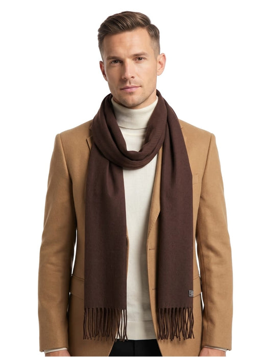 Lanvin Soft Luxurious Cashmere and Wool brown Fringe Scarf