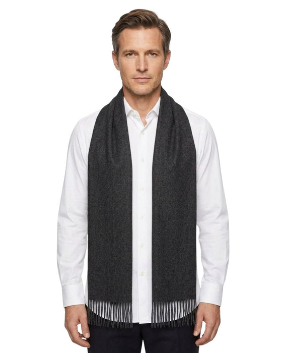 Luxurious Cashemere Blend Scarf with Fringed Ends -  Charcoal Grey