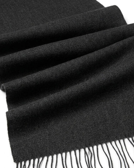 Luxurious Cashemere Blend Scarf with Fringed Ends -  Charcoal Grey