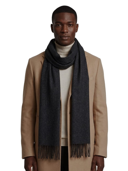 Luxurious Cashemere Blend Scarf with Fringed Ends -  Charcoal Grey