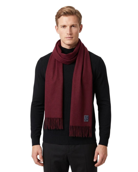 Lanvin Soft Luxurious 100% Wool Burgandy Red Fringe Scarf