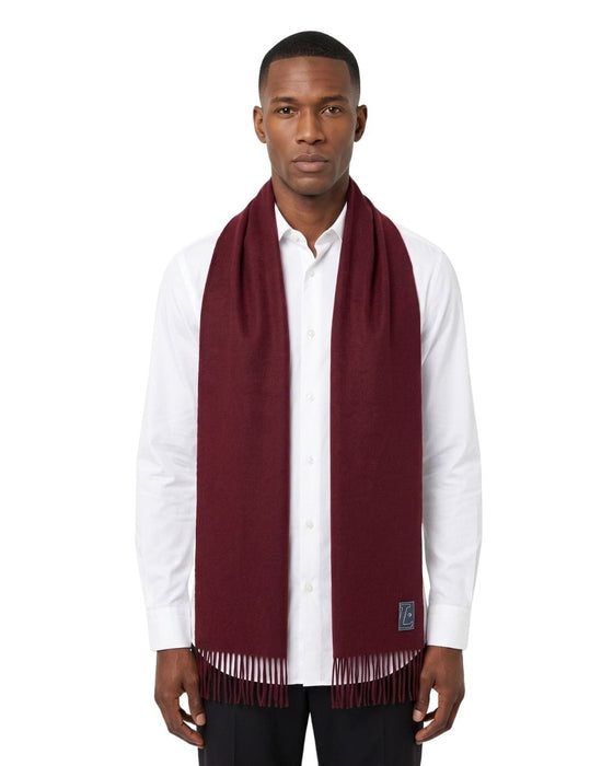 Lanvin Soft Luxurious 100% Wool Burgandy Red Fringe Scarf