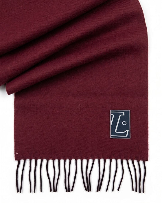 Lanvin Soft Luxurious 100% Wool Burgandy Red Fringe Scarf