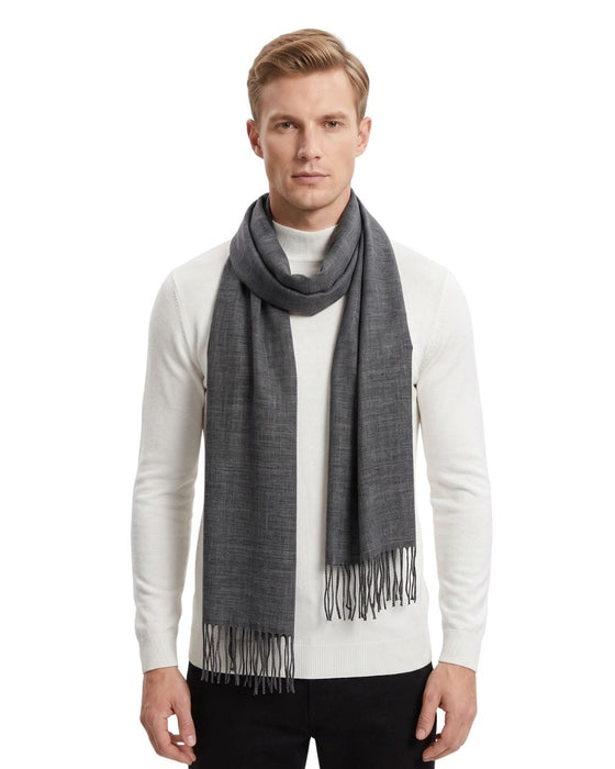 Lanvin 100% Wool Scarf - Lightweight Grey Wrap with Fringe