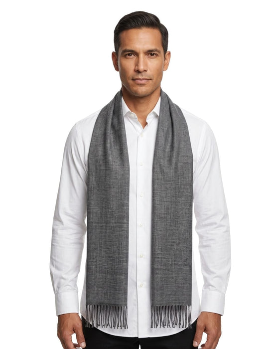 Lanvin 100% Wool Scarf - Lightweight Grey Wrap with Fringe