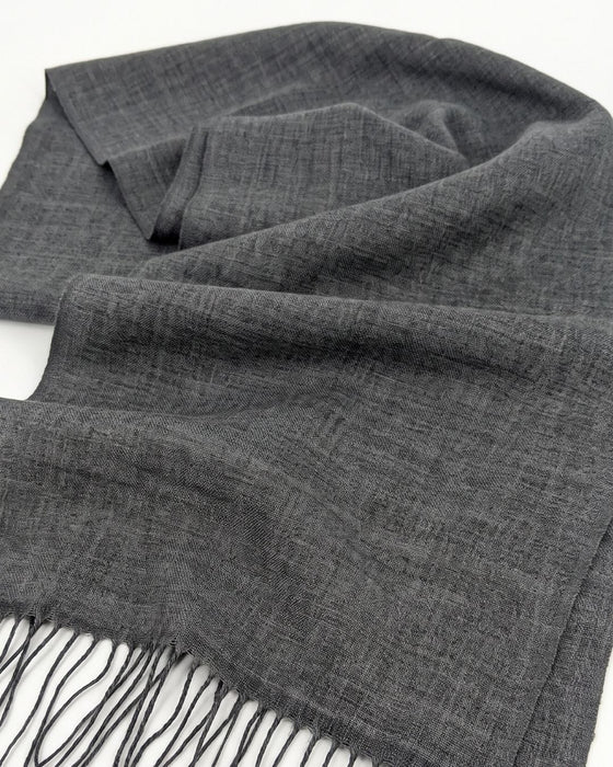 Lanvin 100% Wool Scarf - Lightweight Grey Wrap with Fringe