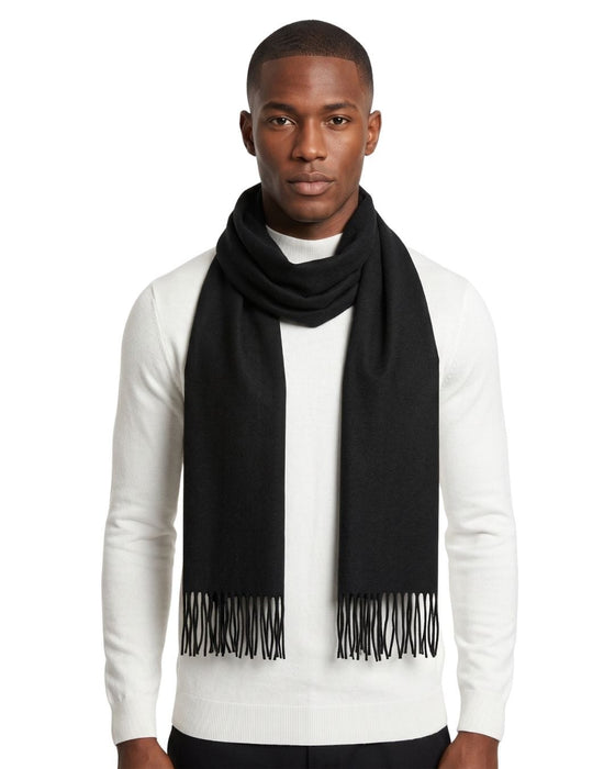 Lanvin 100% Wool Scarf - Black Luxurious Wrap with Fringe