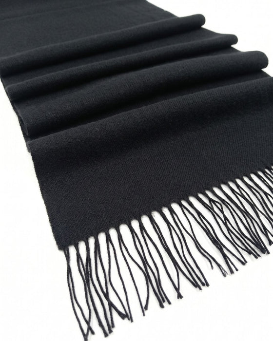 Lanvin 100% Wool Scarf - Black Luxurious Wrap with Fringe