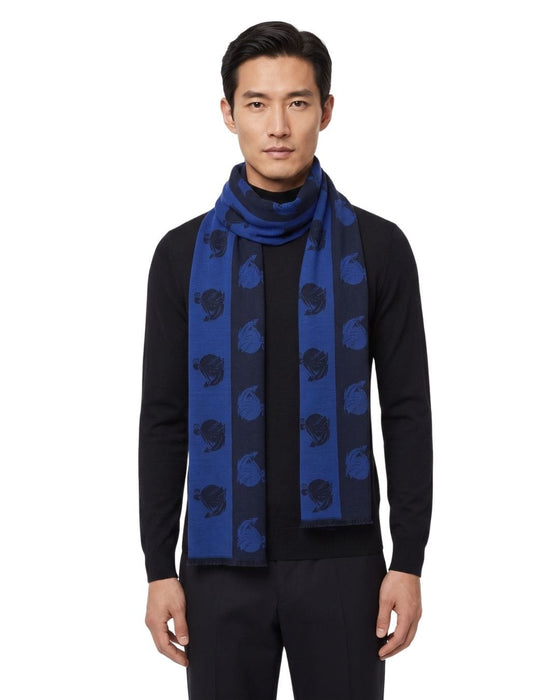 Lanvin Soft Luxurious 100% Wool blue Fringe Scarf