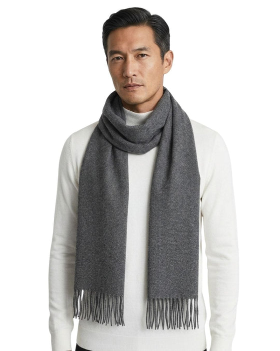Lanvin Soft Grey Wool Scarf with Fringed Edges
