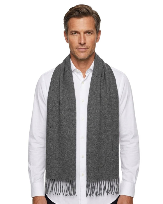 Lanvin Soft Grey Wool Scarf with Fringed Edges