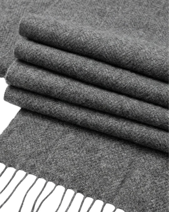 Lanvin Soft Grey Wool Scarf with Fringed Edges