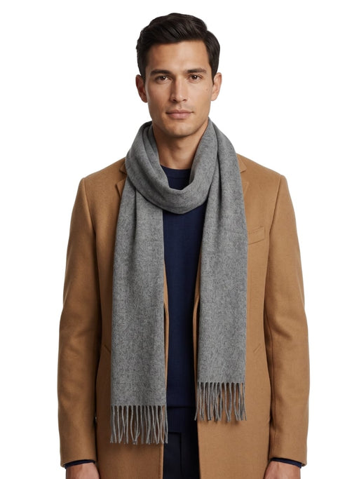 Lanvin Soft Grey Wool Scarf with Fringed Edges