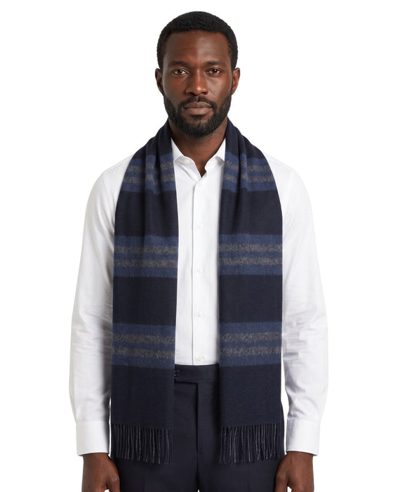Lanvin Soft Luxurious 100% Cashmere Blue Fringe Scarf