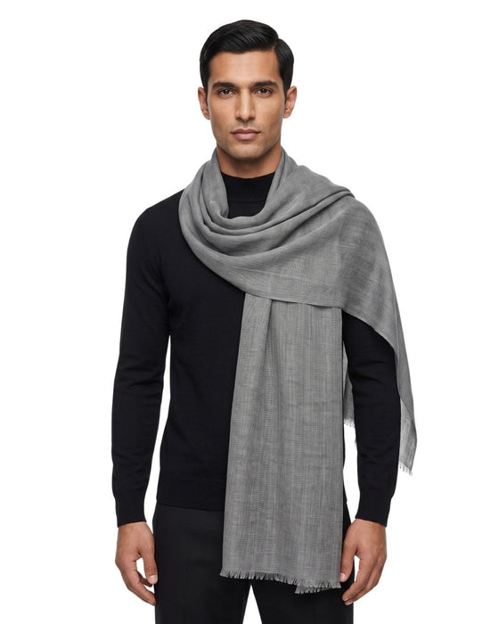 Lanvin Soft Luxurious Cashmere and Wool Gray Fringe Scarf