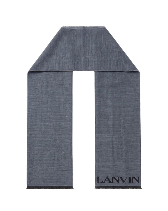 Lanvin Soft Luxurious 100% Wool Gray Fringe Scarf