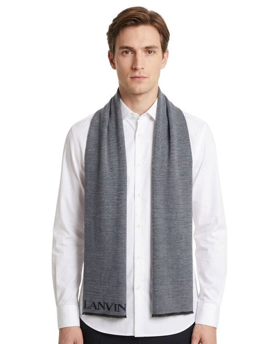 Lanvin Soft Luxurious 100% Wool Gray Fringe Scarf