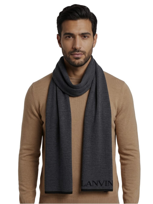 Lanvin Soft Luxurious 100% Wool Gray Fringe Scarf