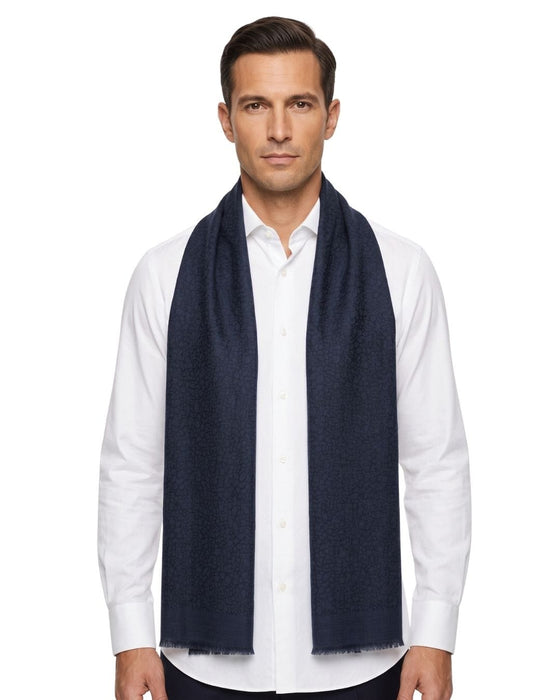 Lanvin Soft Luxurious 100% Wool Blue Fringe Scarf