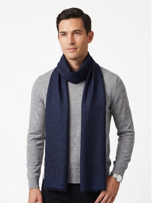 Lanvin Soft Luxurious 100% Wool Blue Fringe Scarf