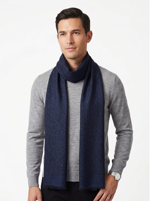 Lanvin Soft Luxurious 100% Wool Blue Fringe Scarf