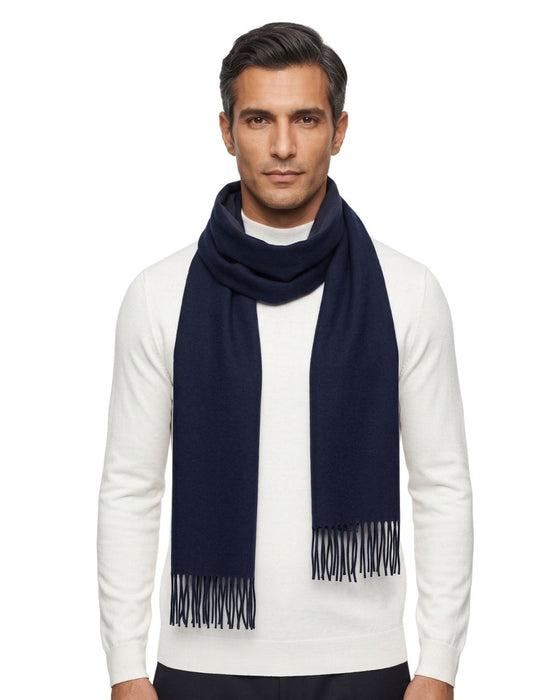 Lanvin Soft Luxurious 100% Wool Navy Fringe Scarf