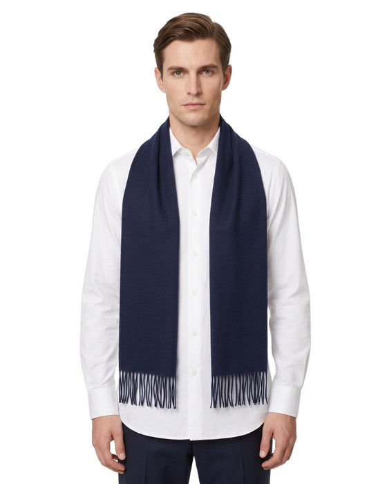 Lanvin Soft Luxurious 100% Wool Navy Fringe Scarf