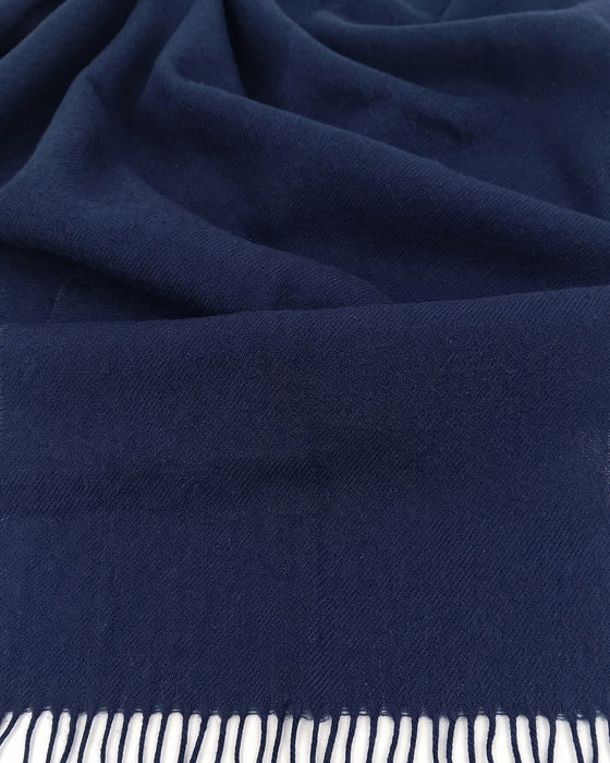 Lanvin Soft Luxurious 100% Wool Navy Fringe Scarf