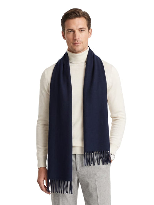 Lanvin Soft Luxurious 100% Wool Navy Fringe Scarf