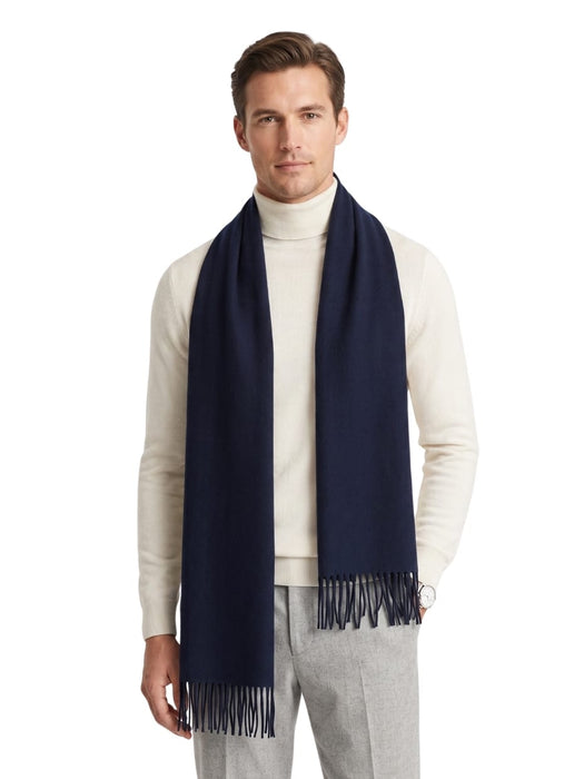 Lanvin Soft Luxurious 100% Wool Navy Fringe Scarf
