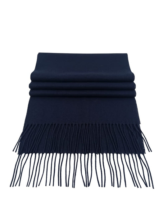 Lanvin Soft Luxurious 100% Wool Navy Fringe Scarf
