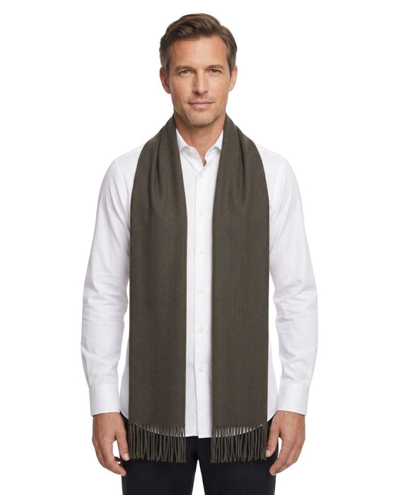 Lanvin Soft Luxurious Cashmere and Wool Army Green Fringe Scarf