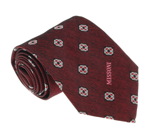 Missoni U5576 Red/Silver Geometric 100% Silk Tie