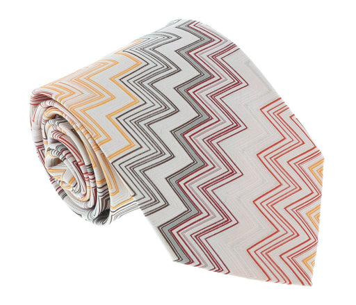 Missoni U4312 Orange/Silver Chevron 100% Silk Tie