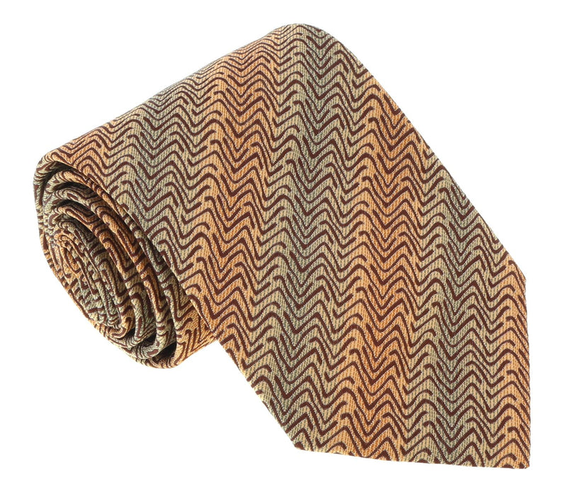 Missoni U5297 Brown/Gold Sharkskin 100% Silk Tie