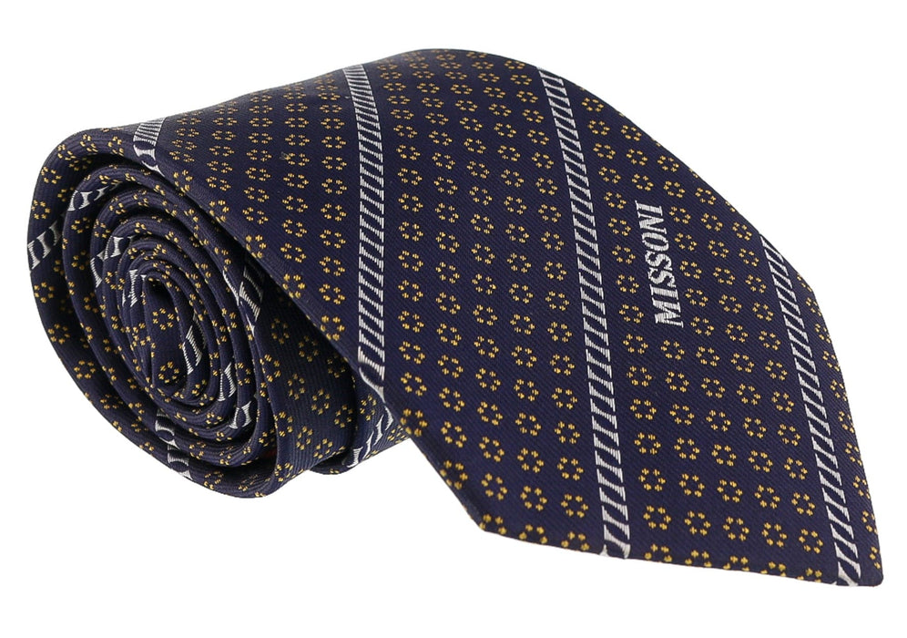 Missoni Micro Floral Navy Blue/Gold Woven 100% Silk Tie