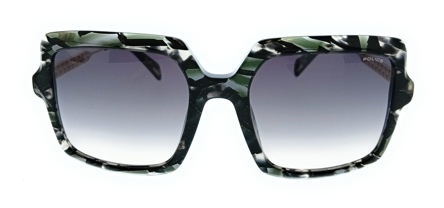POLICE PLG20 06RT Shiny Green Havana+Black Square Womens Sunglasses