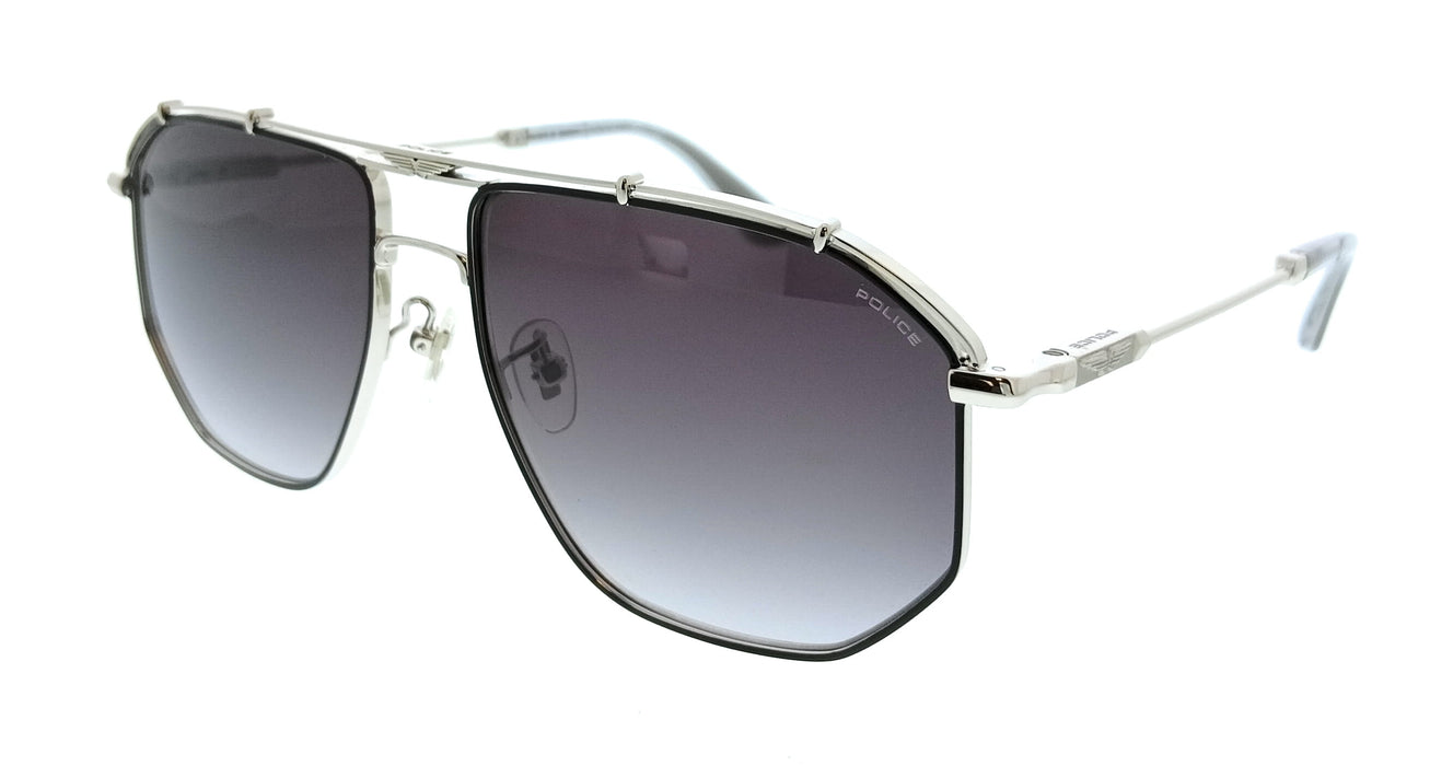 POLICE PLL17 0K07 Silver Geometric Mens Sunglasses