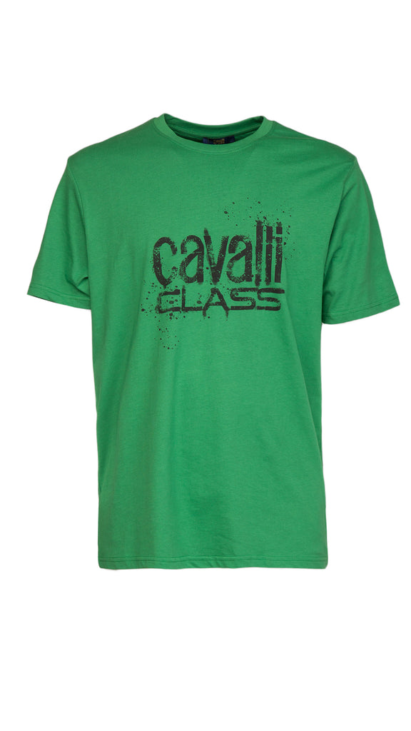 Cavalli Class Brilliant Green Spray Print Signature Fashion T-Shirt -