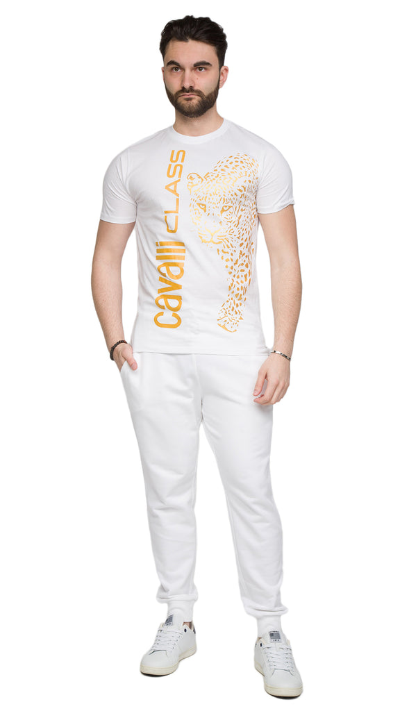 Cavalli Class White Signature Leopard Print Fashion T-Shirt-