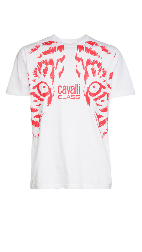 Cavalli Class White Tiger Eyes Print Fashion T-Shirt-L